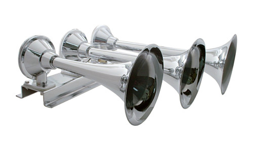 3 TRUMPET CHROME TRAIN HORN- LONG TRUMPET ON THE LEFT HAND SIDE