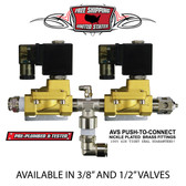 This assembly comes as pictured with mounting brackets. It is
pre-plumbed with Loctite 445 thread sealant. Each assembly is 
pressure tested and will arrive 100% leak free.
Includes 2 AVS valves (2 Year Warranty) AVS Push-To-Connect Nickel Plated Brass Fittings.
For a Front/Back/Side/Side set up you will need 4 of these assemblies.