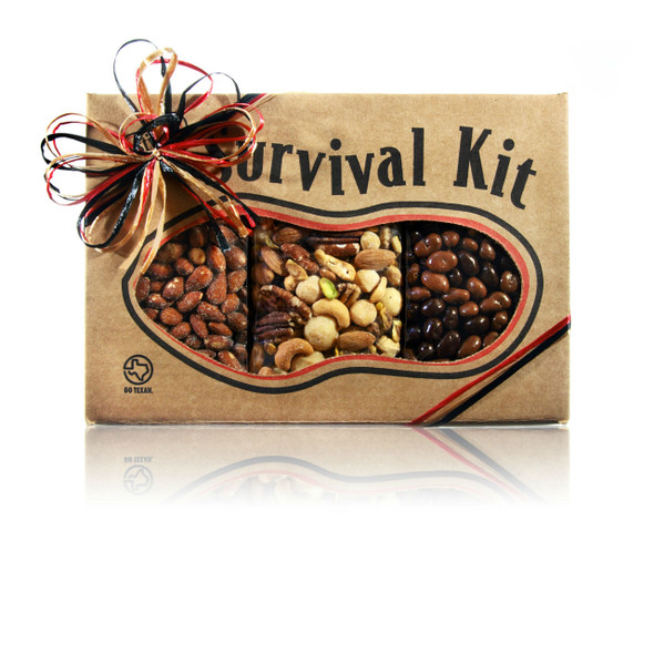 austiNuts Survival Kit - Party Treats is here for you, so you can make it through your next party! 
Contains: Smoked Almonds, Salted Deluxe Nut Mix, & Milk/Dark Chocolate Raisins