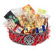 This basket is a perfect gift for a birthday, or for a surprise thank you. The basket includes a variety of gourmet nuts and chocolates along with other products.