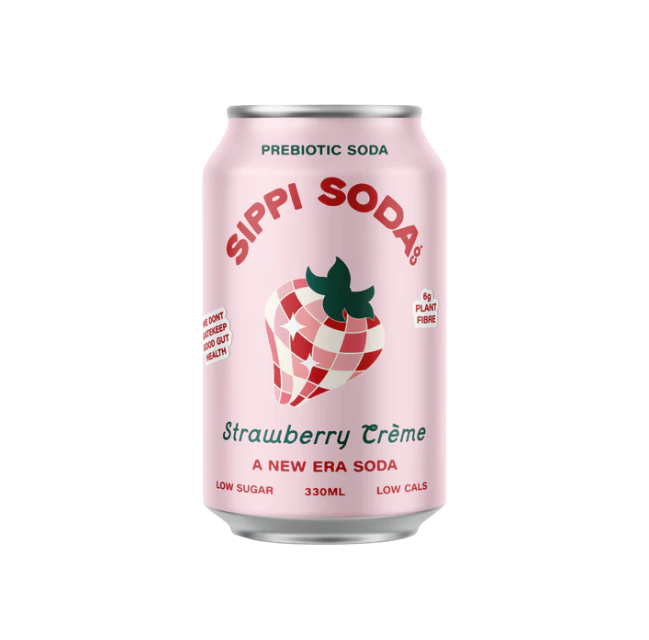 Local Australian prebiotic soda soft can drink. Made in Australia. Victorian wholesale distribution. Sippi Strawberry Creme