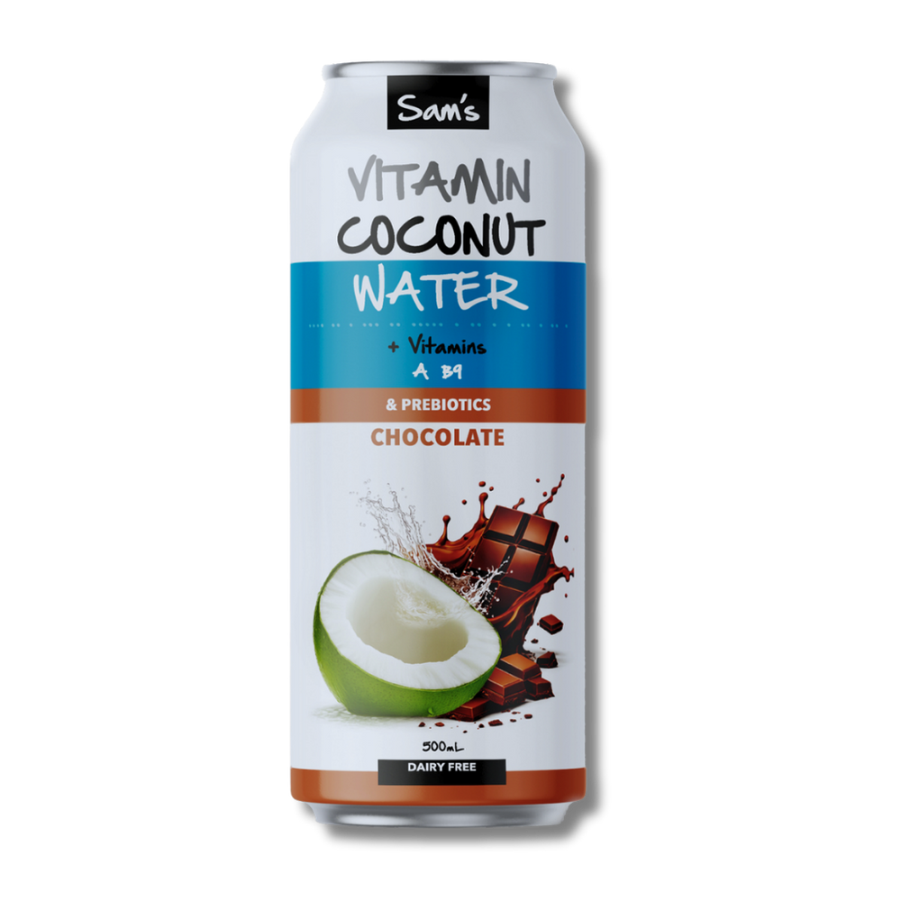 Sam's Chocolate Coconut Water. All natural ingredients, made in Melbourne, Victoria. Wholesale distribution by Camati
