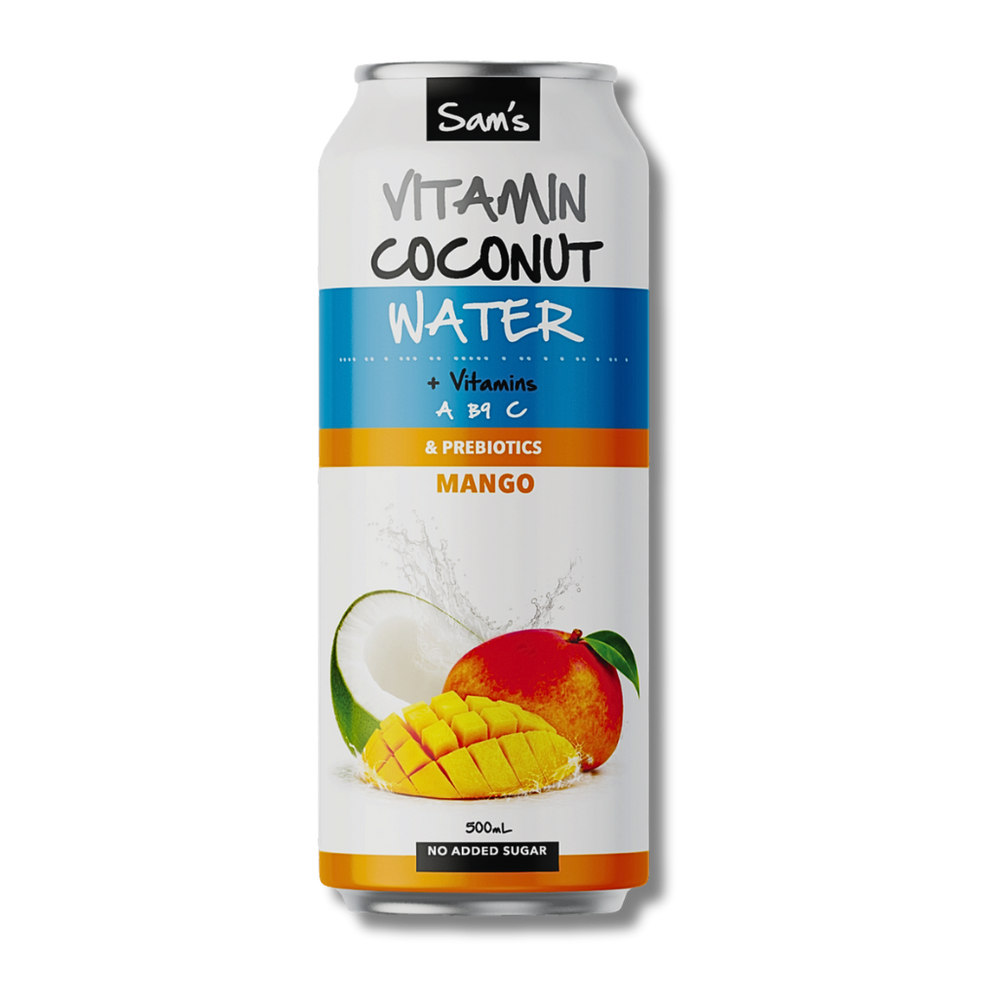 Sam's Mango Coconut Water, Australian made, local coconut water, distributed by Camati
