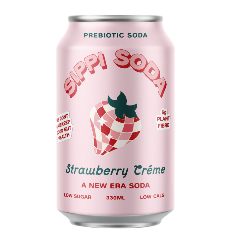 Local Australian prebiotic soda soft can drink. Made in Australia. Victorian wholesale distribution. Sippi Strawberry Creme