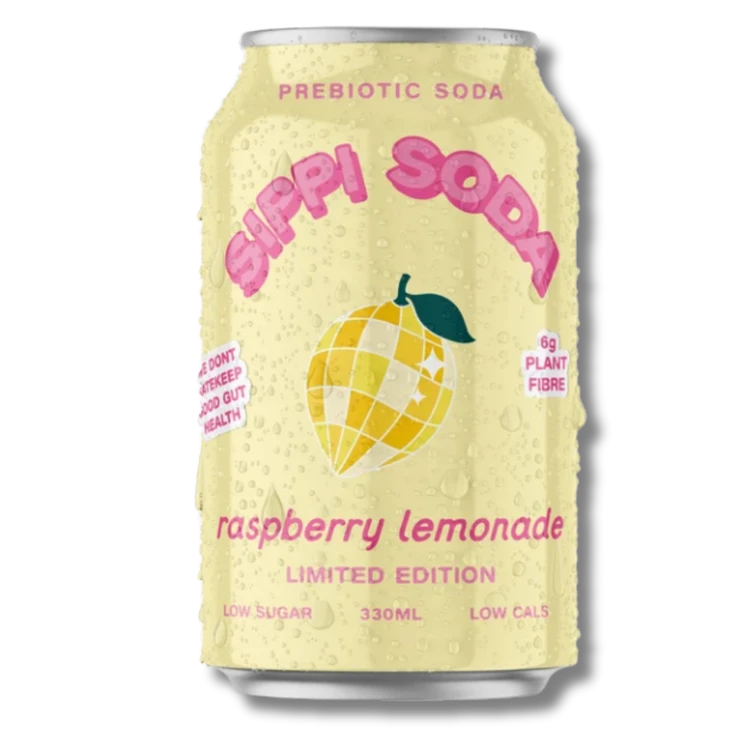 Local Australian prebiotic soda soft can drink. Made in Australia. Victorian wholesale distribution. Sippi Raspberry Lemonade