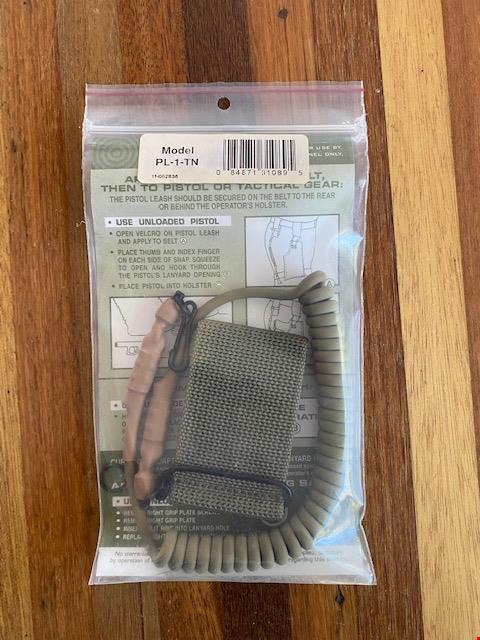 Gun Leash Original Pistol Leash Retention Cord LANYARD TAN NEW - HUDSONGUNNER LLC