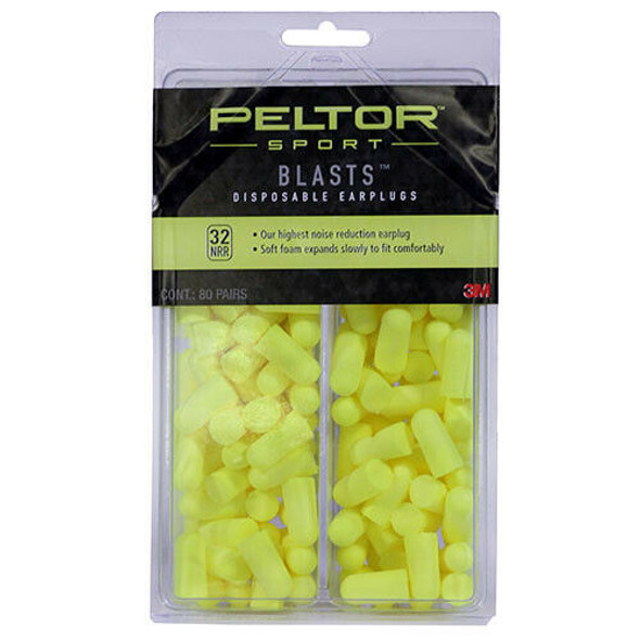 3M Sports Peltor Blasts Disposable Earplugs 32 db Neon Yellow 80/Pk 97082