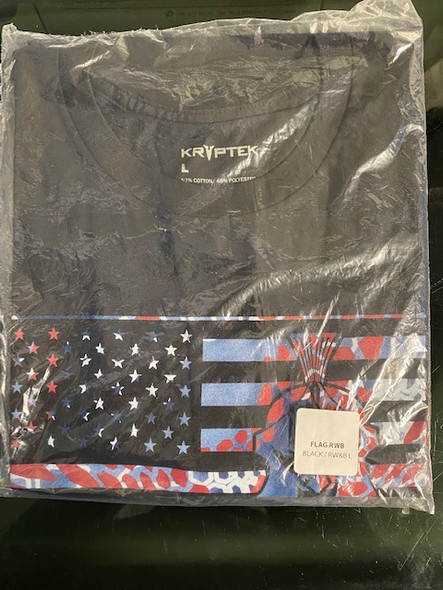 Kryptek Tee Shirt Large New FLAG RWB red White & Blue Tee Black