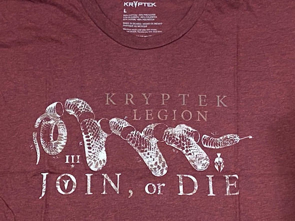 Kryptek Tee Shirt Large New JOIN OR DIE KRYPTEK LEGION III TEE Red/Black Heather