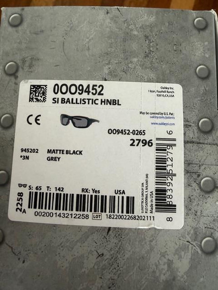 Oakley Standard Issue Ballistic HNBL Grey Matte Black OO9452-0265