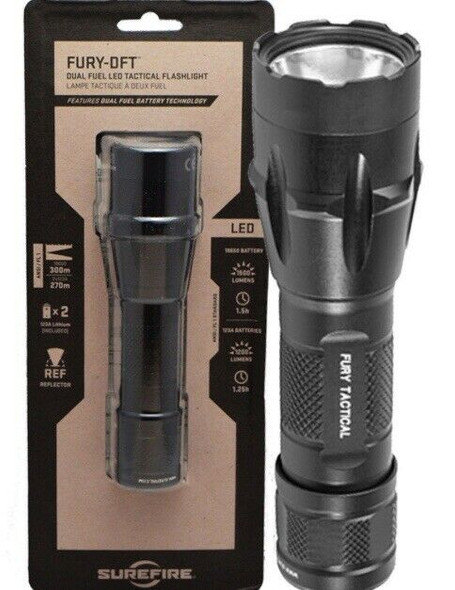 Surefire FURY-DFT Black Fury Dual Fuel Tactical Flashlight Light 1500 Lumens