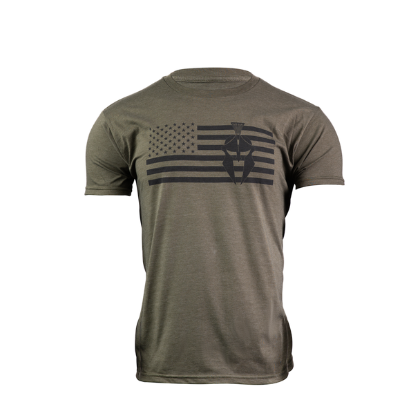 Kryptek Tee Shirt Large New Spartan Flag OLIVE HEATHER