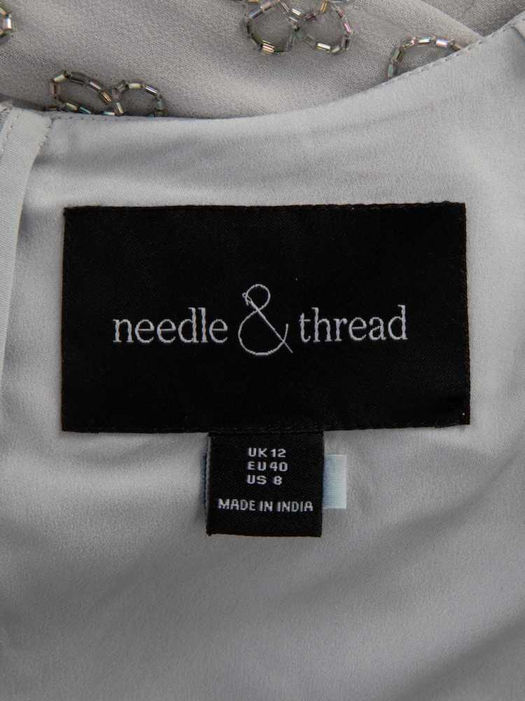 Needle & Thread Blue Beaded Floral Short Sleeve Mini Dress