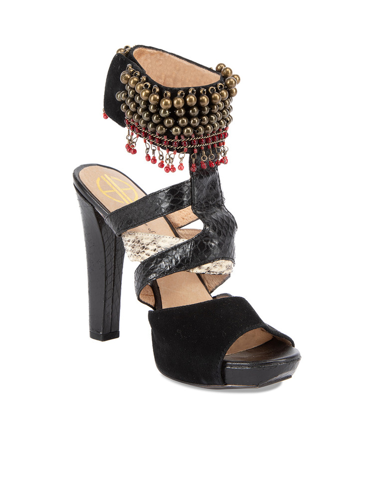 House Of Harlow 1960 Beads Embellished Ankle Strap Heel Sandals