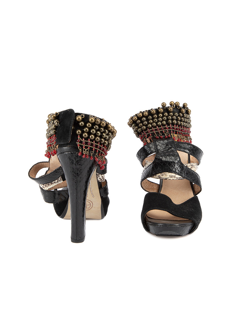 House Of Harlow 1960 Beads Embellished Ankle Strap Heel Sandals