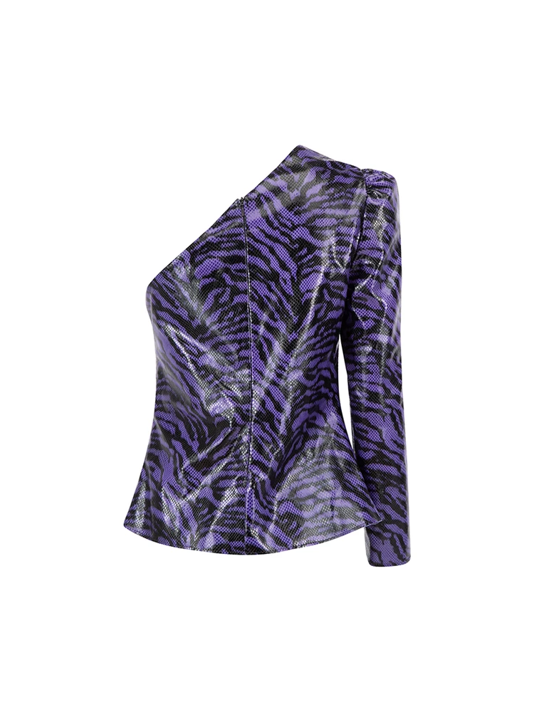 Stand Studio Purple Zebra Pattern One Shoulder Top