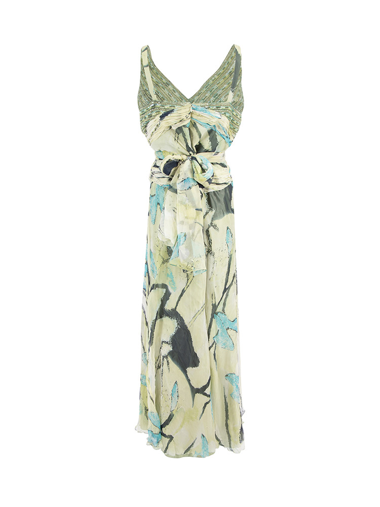 Terani Couture Green Silk Sequin Embellished Gown