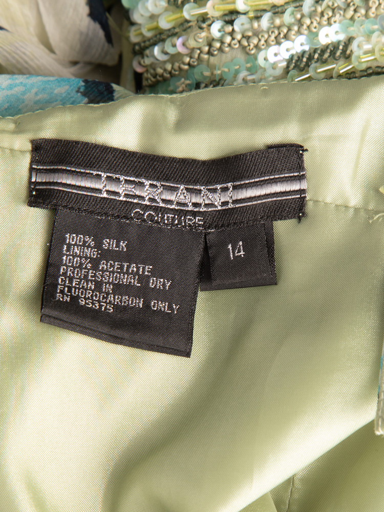 Terani Couture Green Silk Sequin Embellished Gown