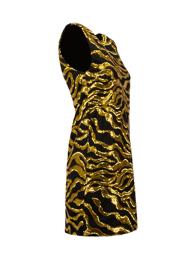 Halpern Black with Gold Sequins Detail Mini Dress