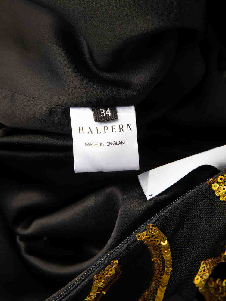 Halpern Black with Gold Sequins Detail Mini Dress