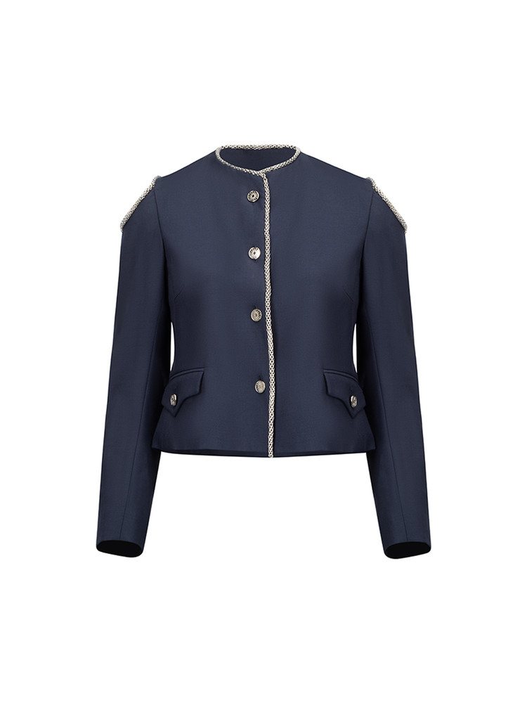 Sanne Navy Cold Shoulder Fitted Jacket
