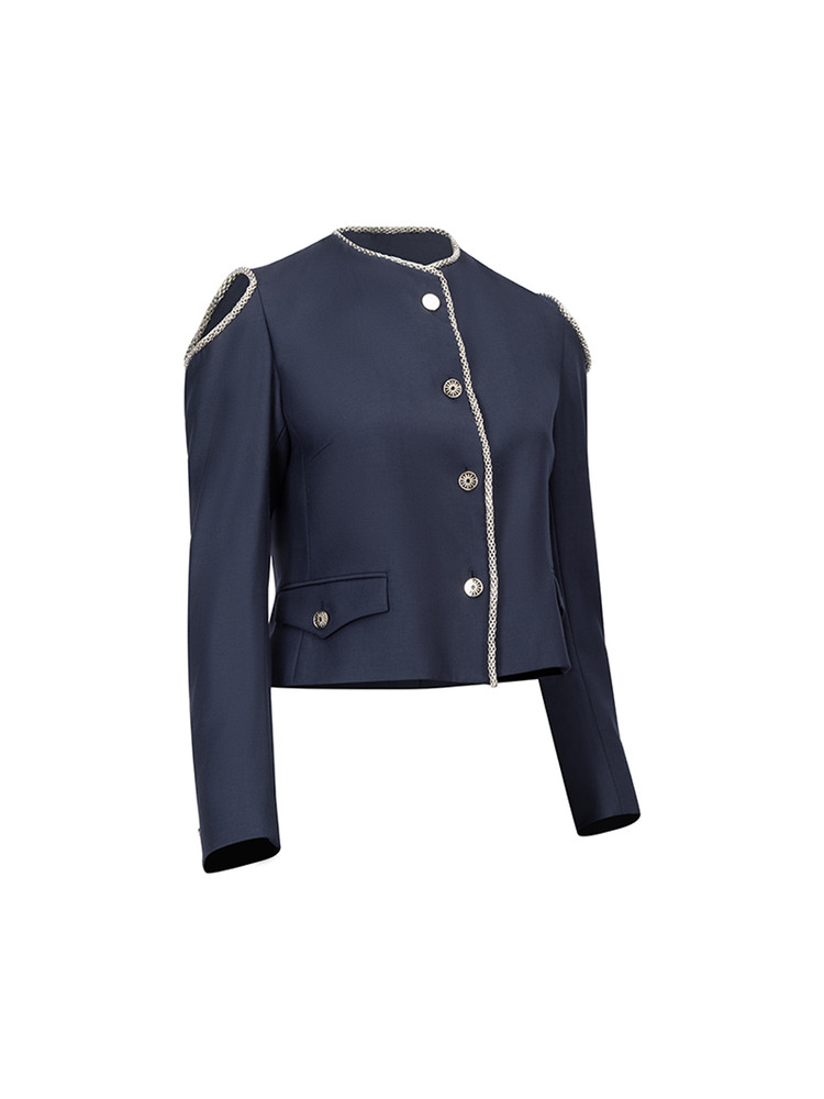 Sanne Navy Cold Shoulder Fitted Jacket