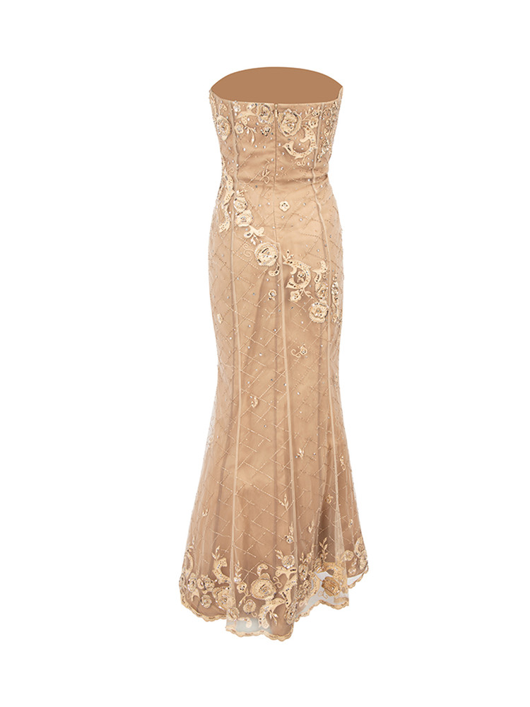 Jovani Brown Strapless Beaded Gown