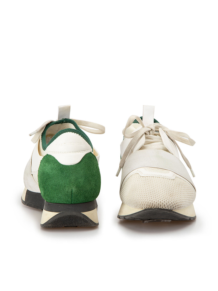 Balenciaga White & Green Leather Chunky Low Race Trainers