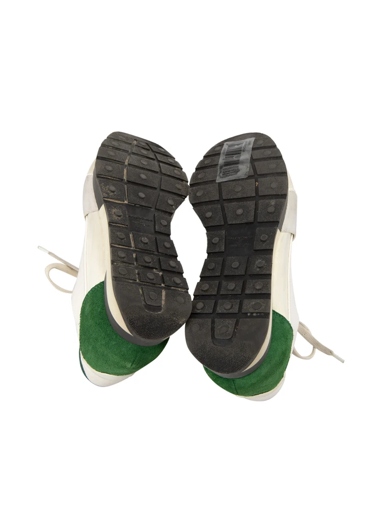 Balenciaga White & Green Leather Chunky Low Race Trainers
