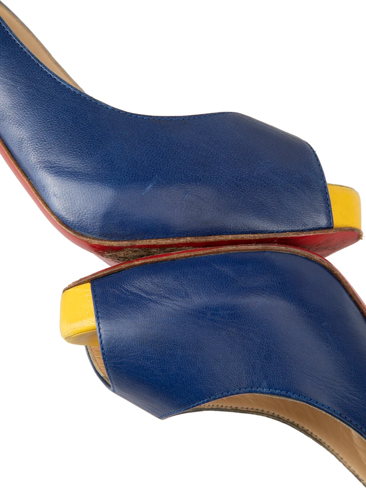 Christian Louboutin Blue Leather Colour Block Slingback Sandals