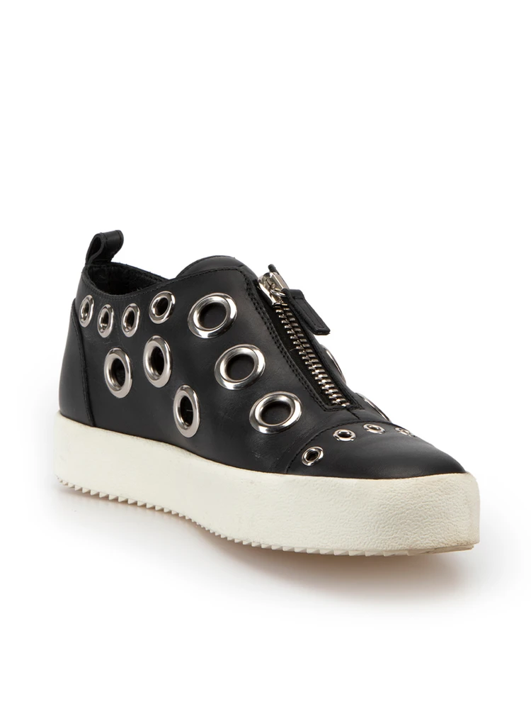Giuseppe Zanotti Black Leather Eyelets Flatform Trainers