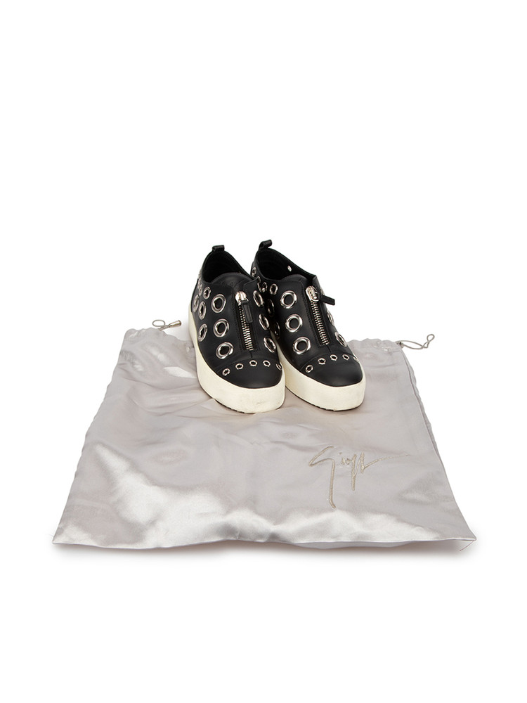 Giuseppe Zanotti Black Leather Eyelets Flatform Trainers