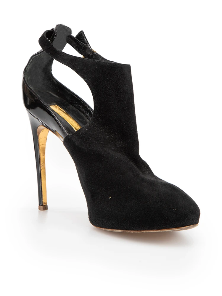 Rupert Sanderson Black Suede Ankle Cut Out Heels