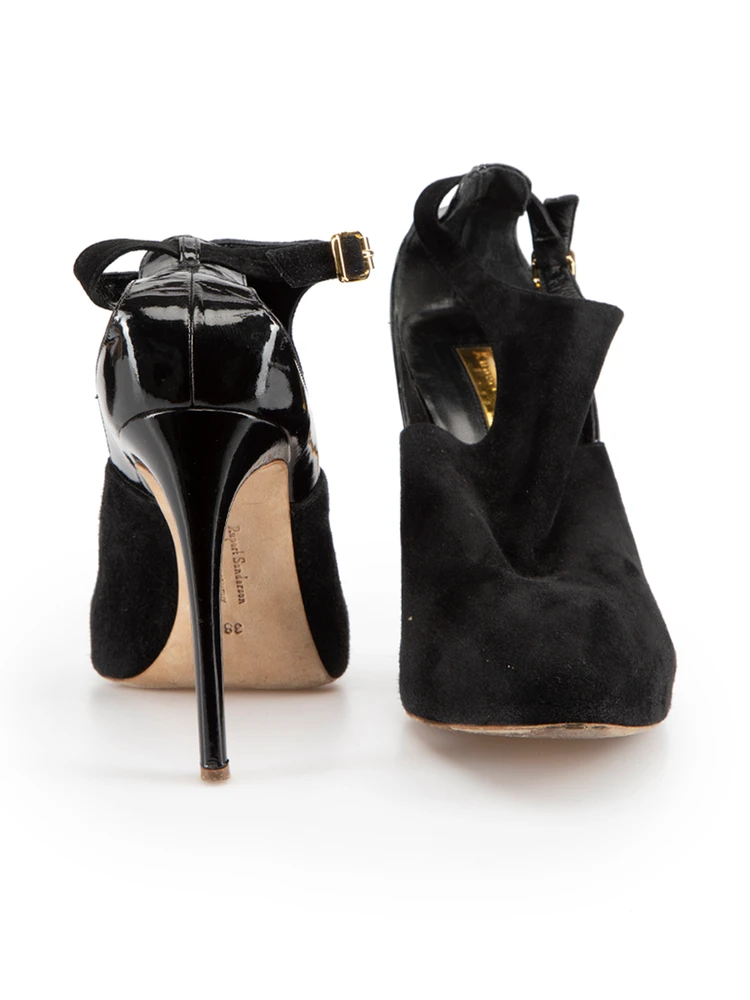 Rupert Sanderson Black Suede Ankle Cut Out Heels