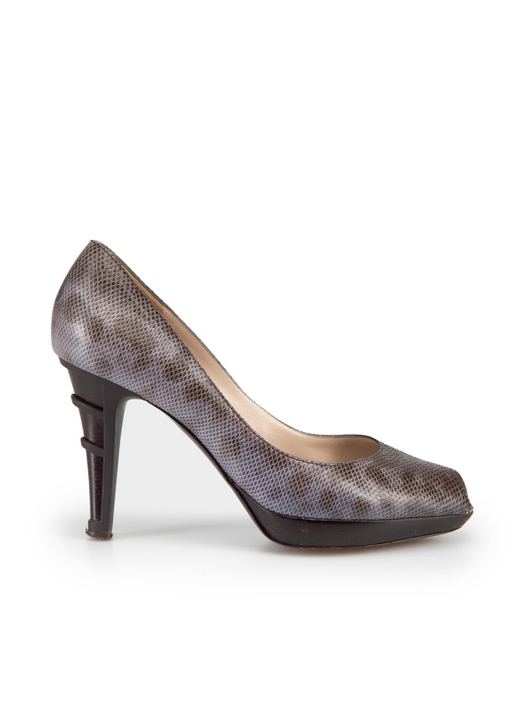 Salvatore Ferragamo Purple Snakeskin Animal Print Peep Toe Heels