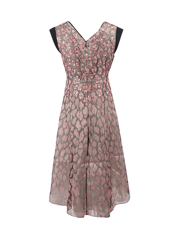 Dior Pink Silk Sequin Embellished Sleeveless Knee Length Dress