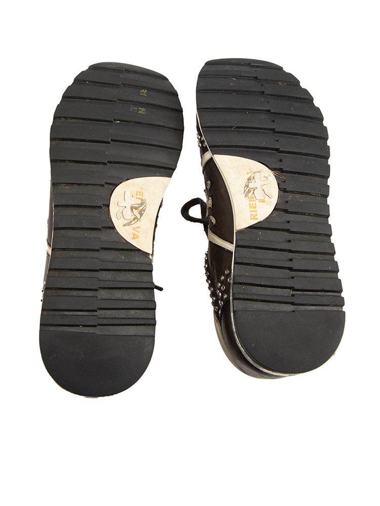 Premiata Brown Leather Distressed Eyelets Accent Trainers