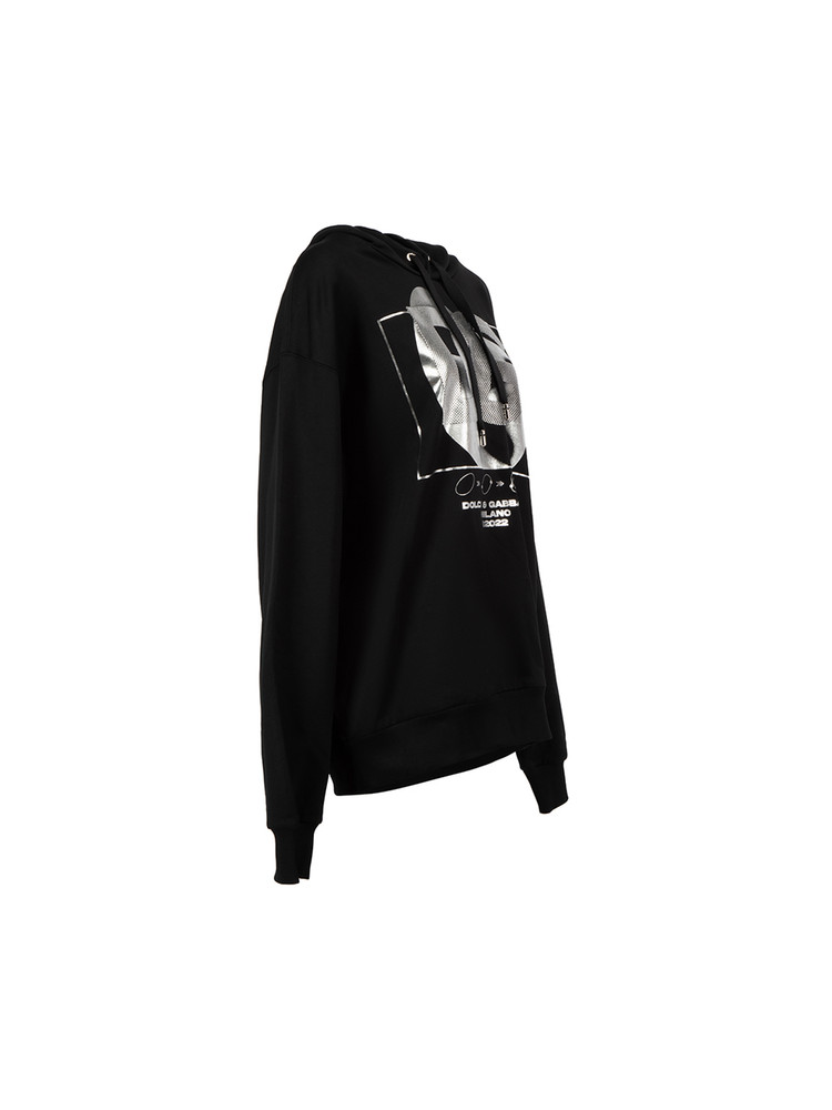 Dolce & Gabbana Black Cotton Silver Realtà Parallela Print Hoodie