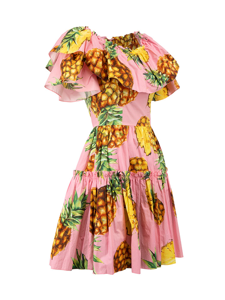 Dolce & Gabbana Pink Pineapple Print Off the Shoulder Mini Dress