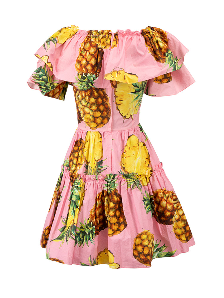 Dolce & Gabbana Pink Pineapple Print Off the Shoulder Mini Dress