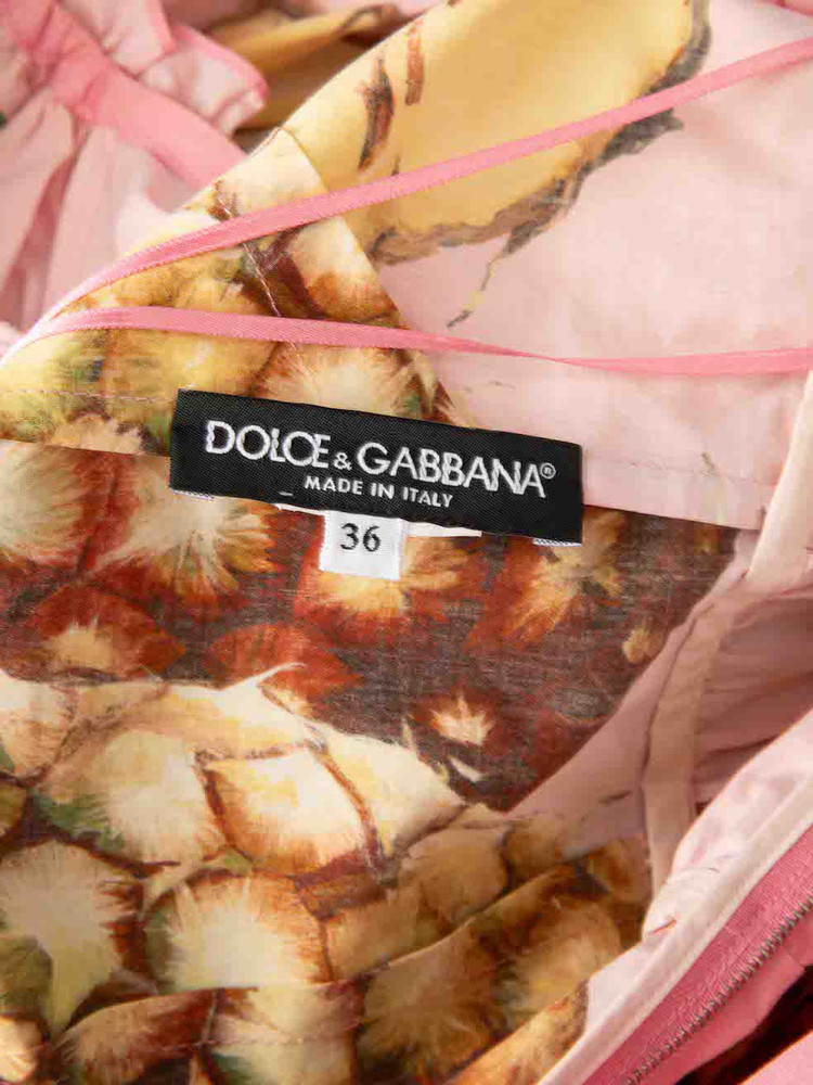 Dolce & Gabbana Pink Pineapple Print Off the Shoulder Mini Dress