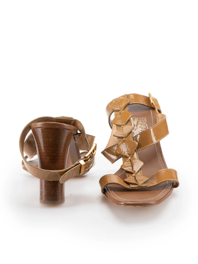 Salvatore Ferragamo Brown Patent Diamond Heeled Sandals