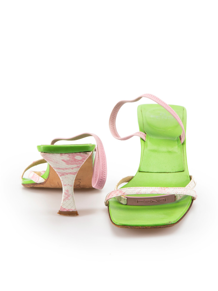 Fendi Green Leather Snakeskin Heeled Sandals
