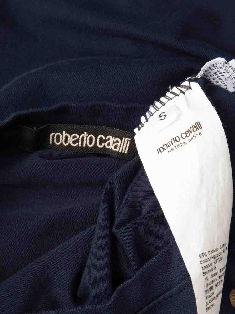 Roberto Cavalli Navy Rose Print T-Shirt