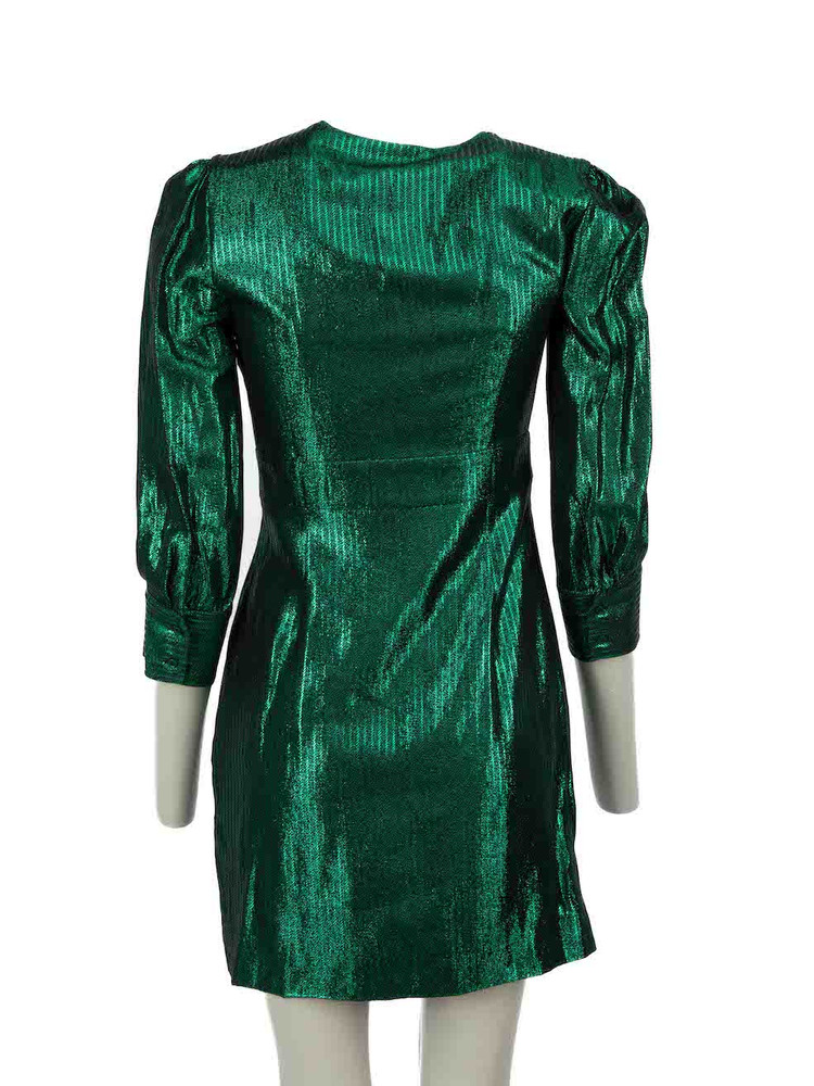Maje Green Metallic V-Neck Mini Dress