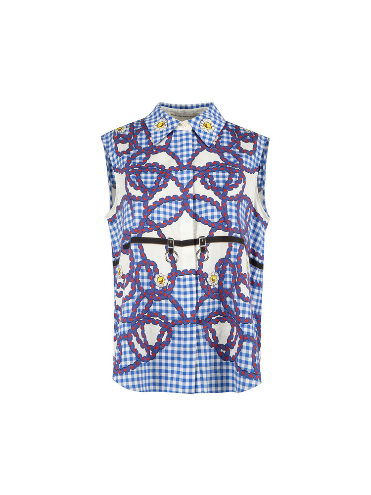 Mary Katrantzou Blue Gingham Sleeveless Shirt