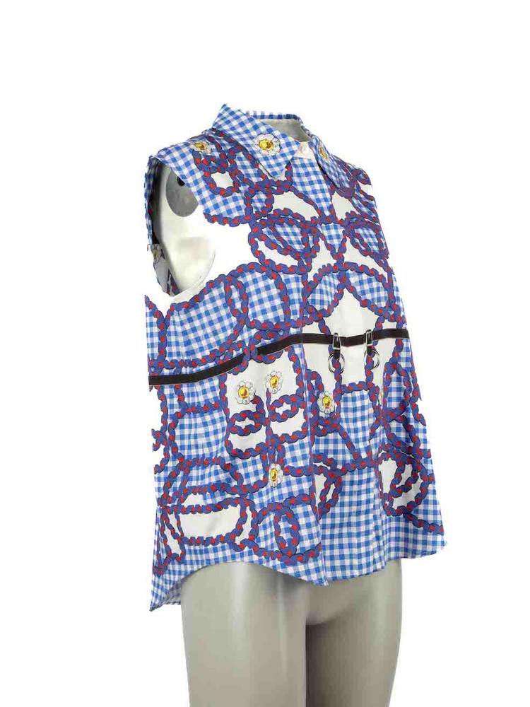 Mary Katrantzou Blue Gingham Sleeveless Shirt