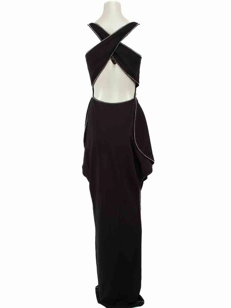 Burberry Black Draped Crystal Trim Cut-Out Gown