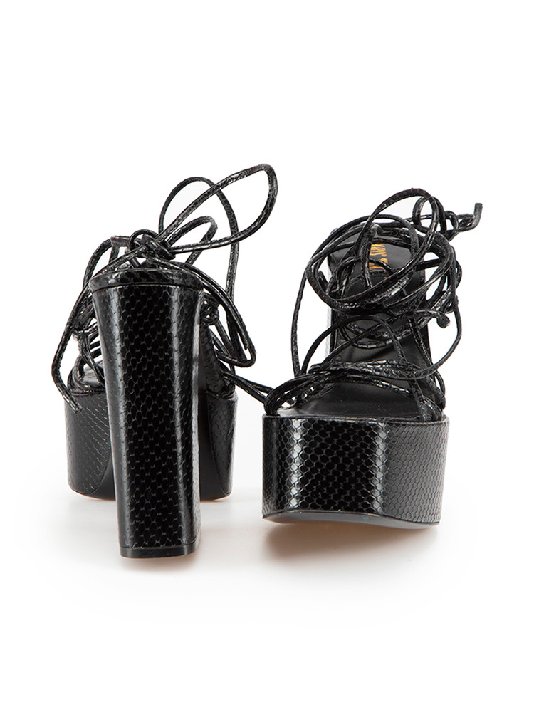 Paris Texas Black Leather Snake Embossed Sandals