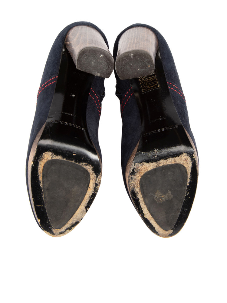 Burberry Navy Suede Contrast Stitch Ankle Boots